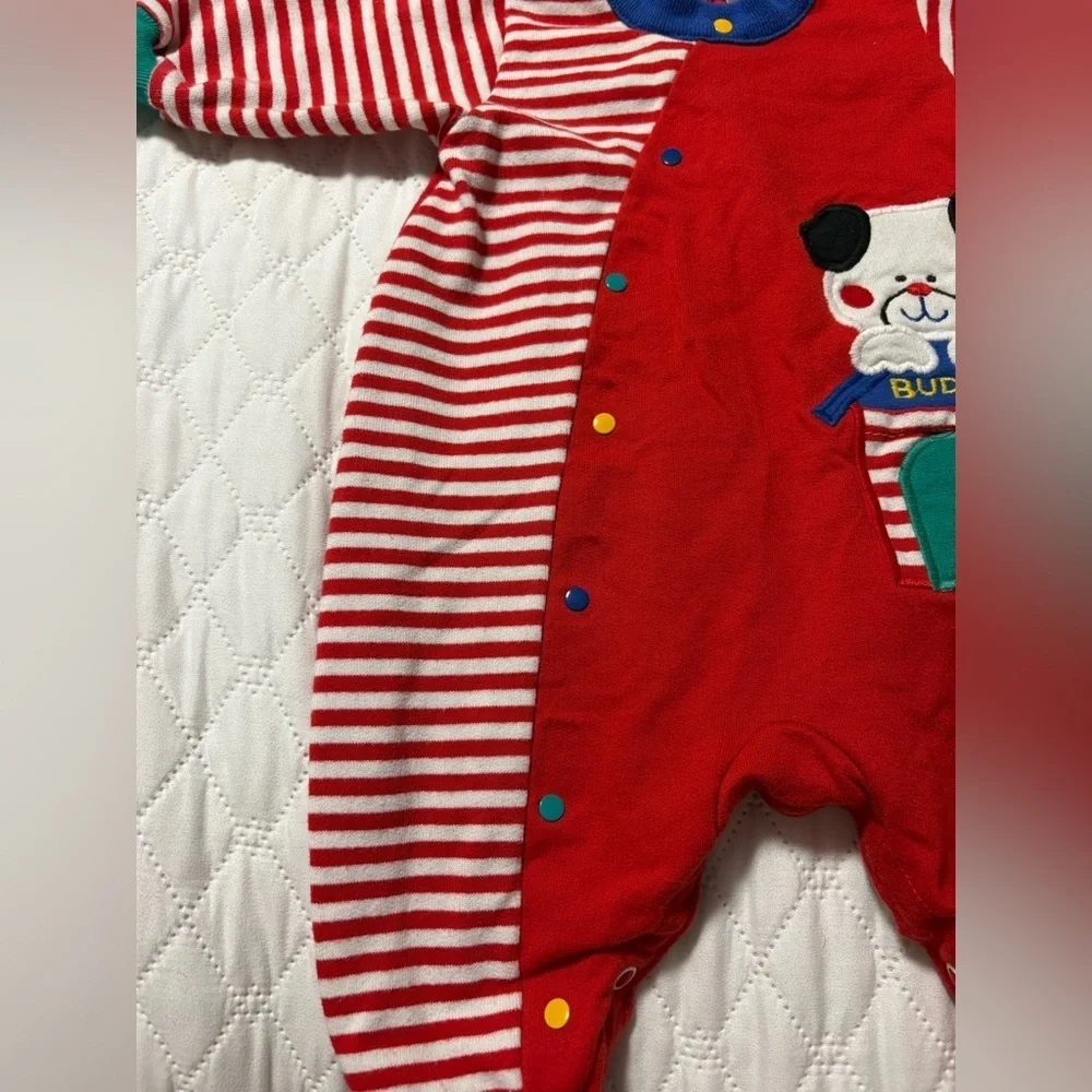 Buster Brown Vintage Red and White Striped Footie with Puppy Patch